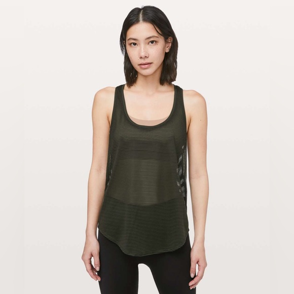 lululemon athletica Tops - Lululemon All Love Tank Top Striped Mesh Dark Olive Green Size 6 Activewear